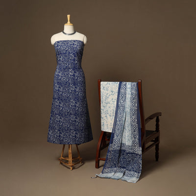 Blue - 3pc cotton unstitched hand batik dress material 05