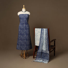 Blue - 3pc cotton unstitched hand batik dress material 05