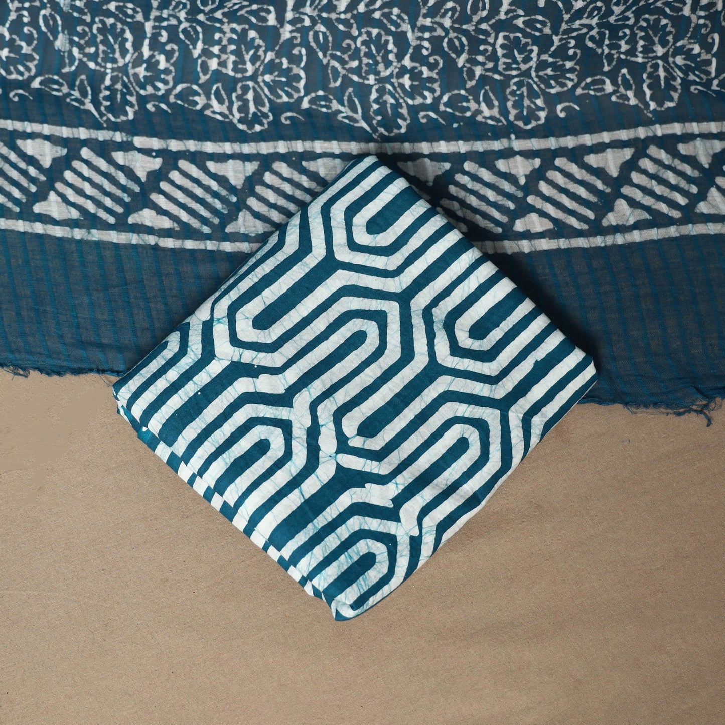 Blue - 3pc cotton unstitched hand batik dress material 05