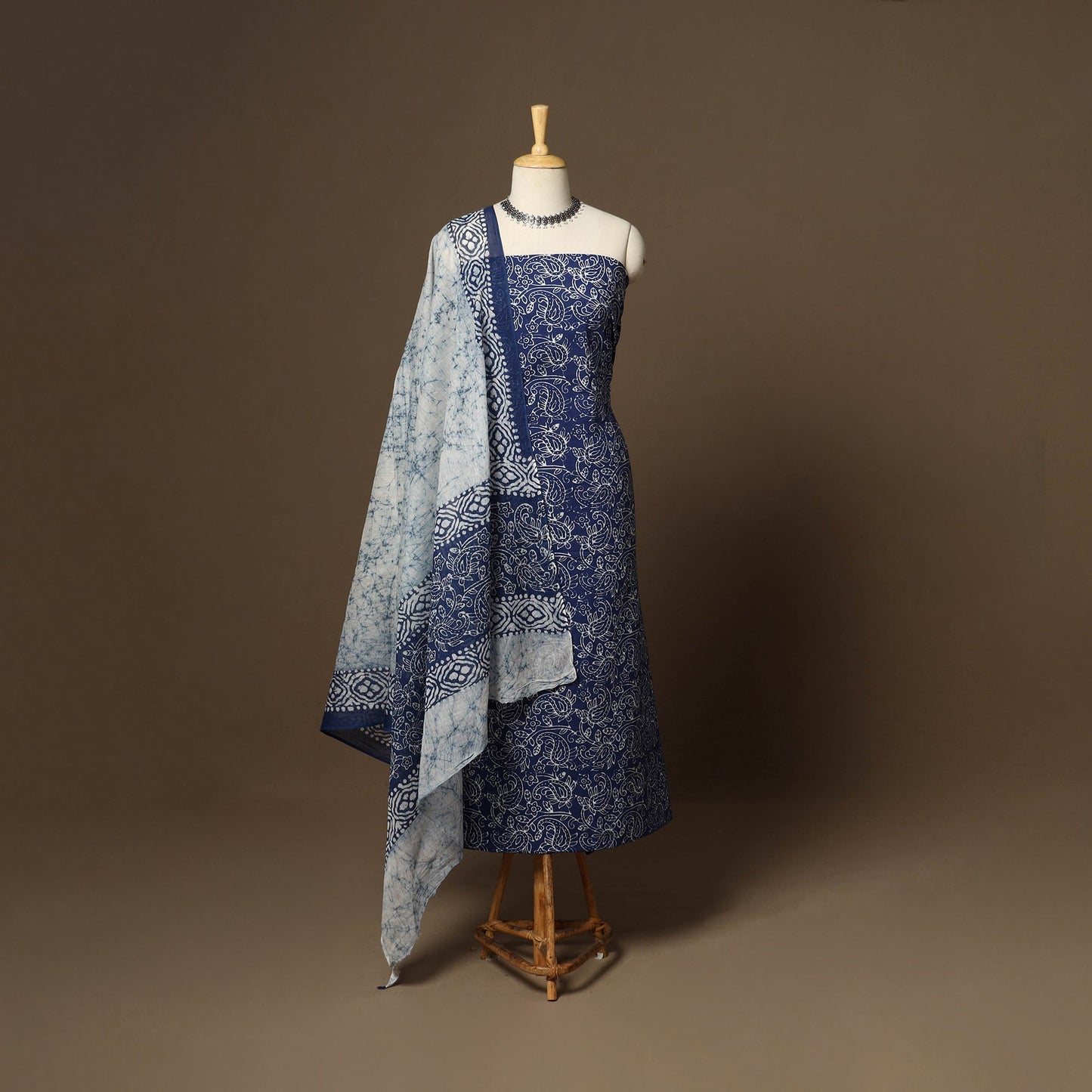 Blue - 3pc cotton unstitched hand batik dress material 05