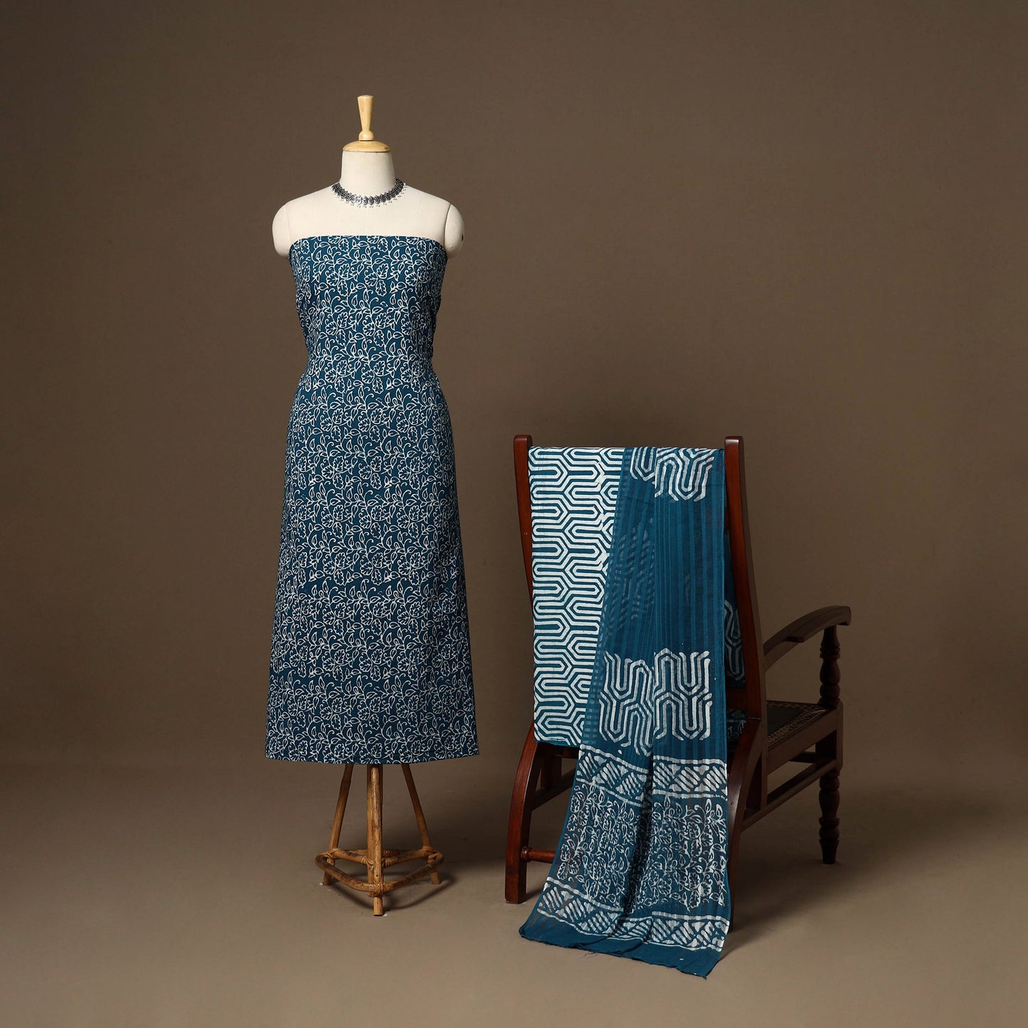 Blue - 3pc cotton unstitched hand batik dress material 05