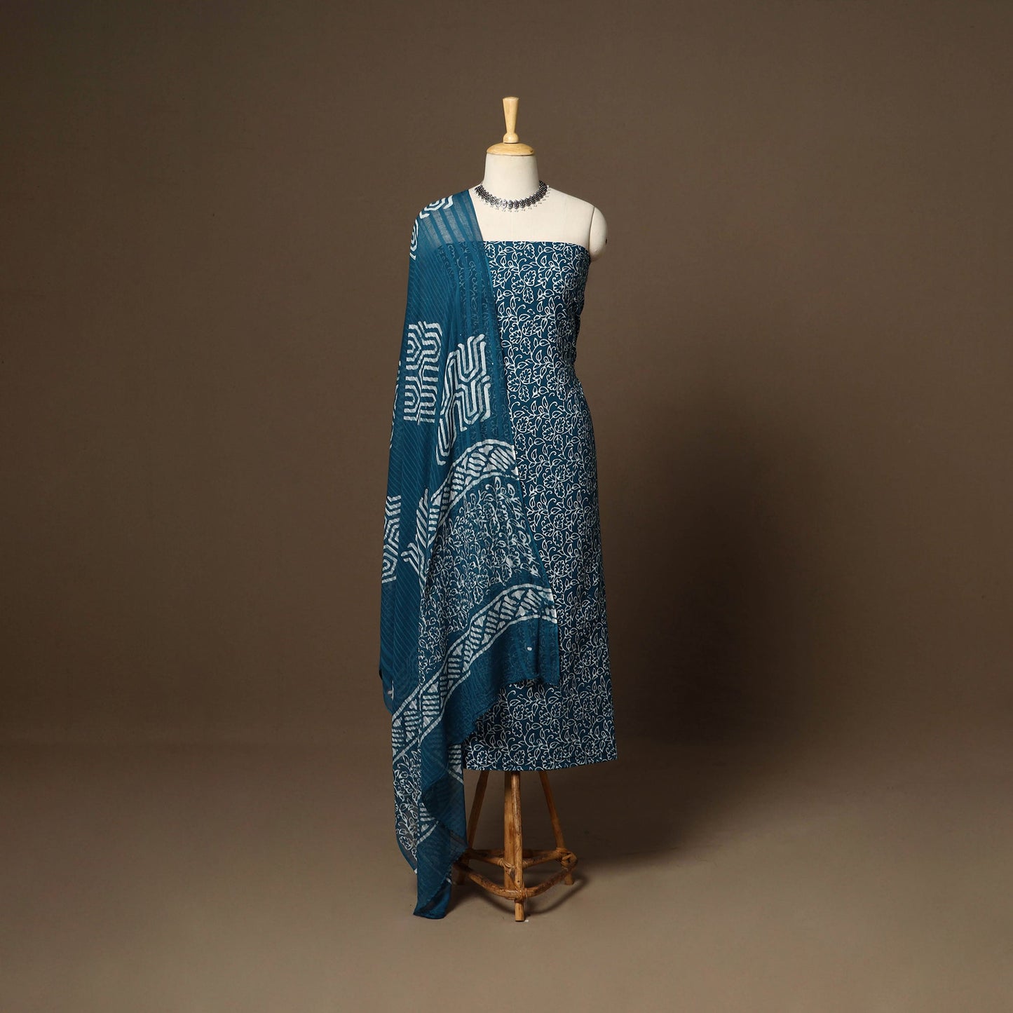 Blue - 3pc cotton unstitched hand batik dress material 05