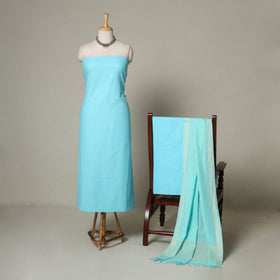 Blue - 3pc cotton unstitched jacquard dress material 12