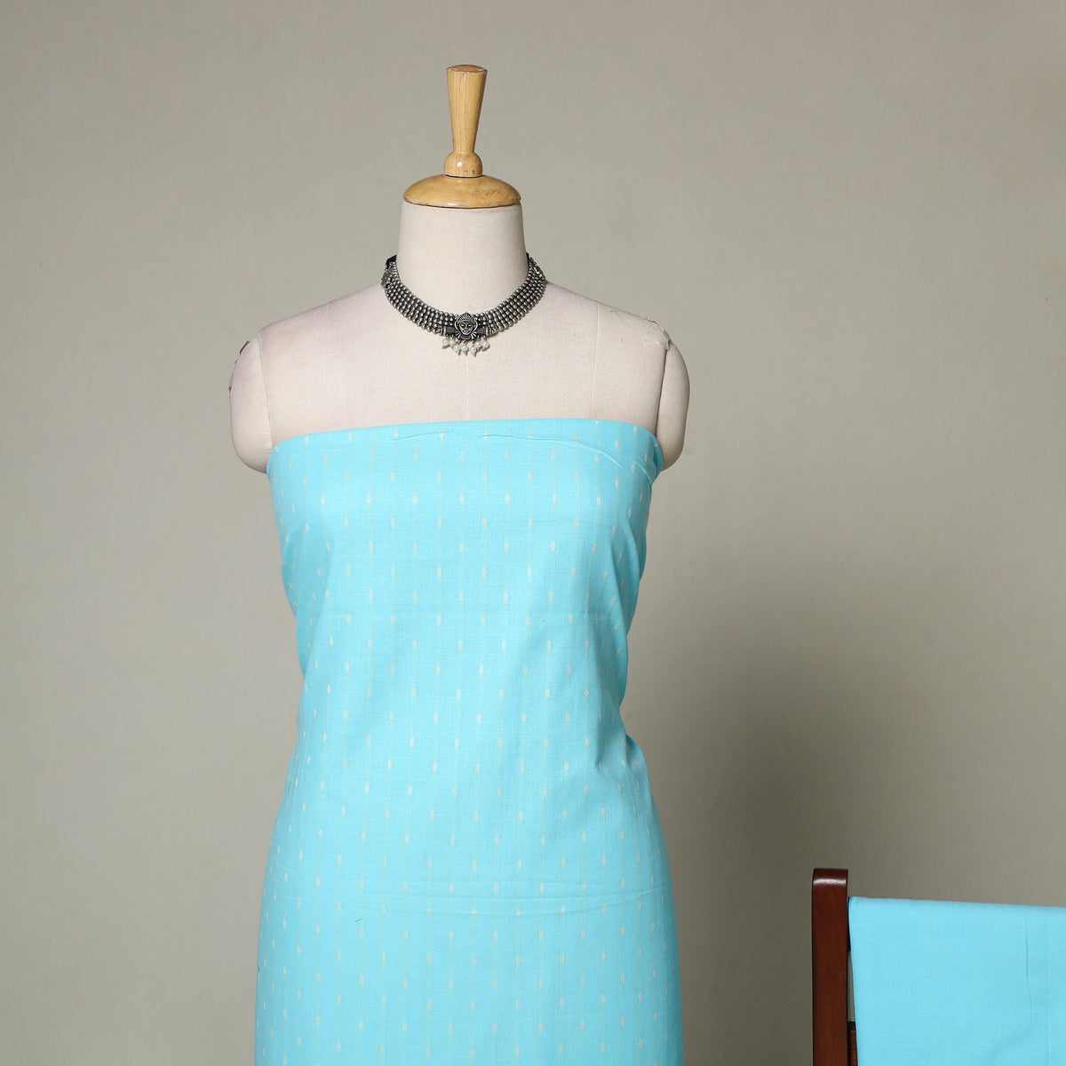 Blue - 3pc cotton unstitched jacquard dress material 12