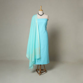 Blue - 3pc cotton unstitched jacquard dress material 12