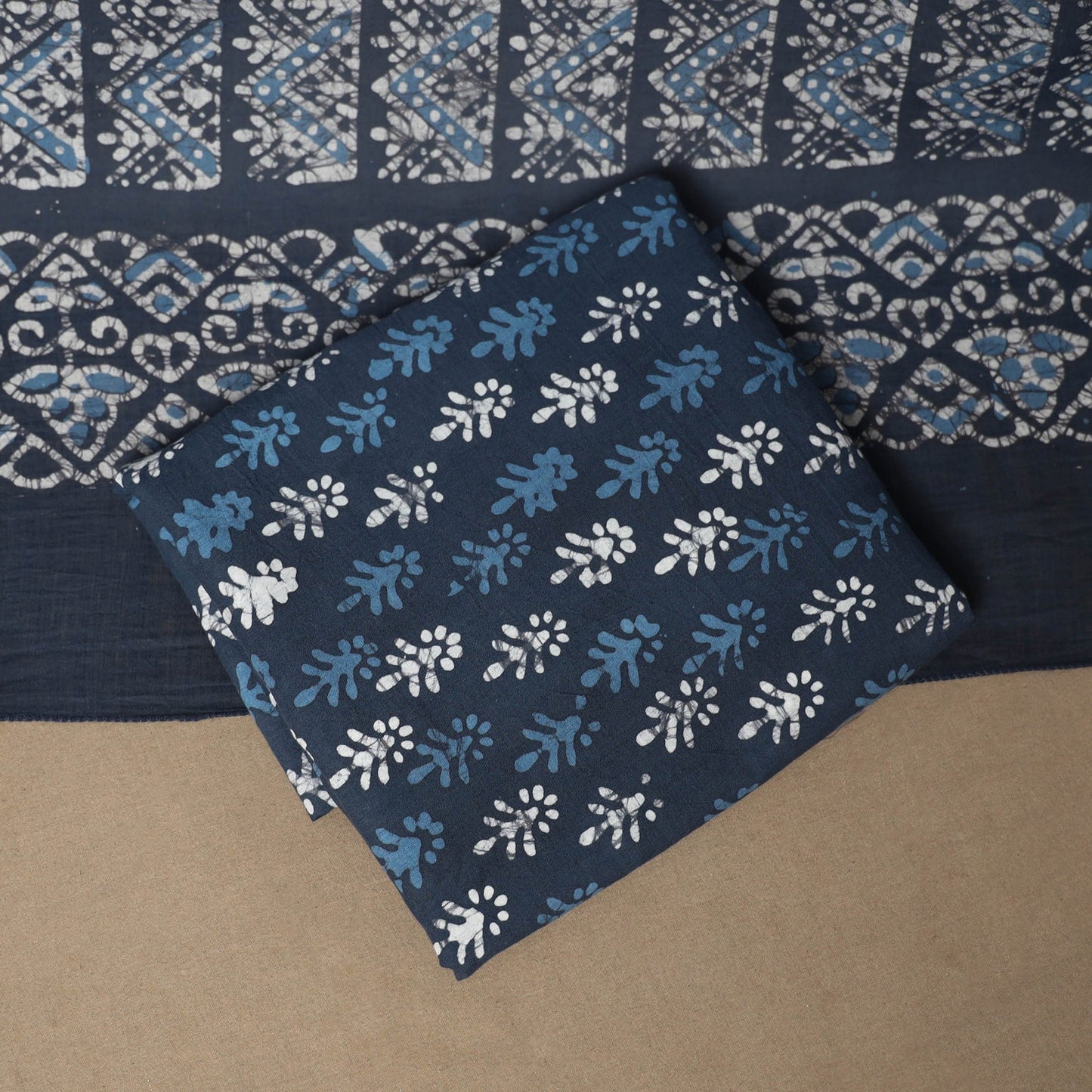 Blue - 3pc cotton unstitched kutch batik dress material 04