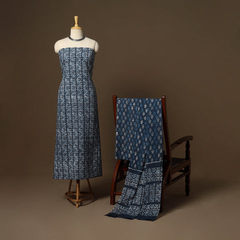 Blue - 3pc cotton unstitched kutch batik dress material 04