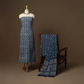 Blue - 3pc cotton unstitched kutch batik dress material 04
