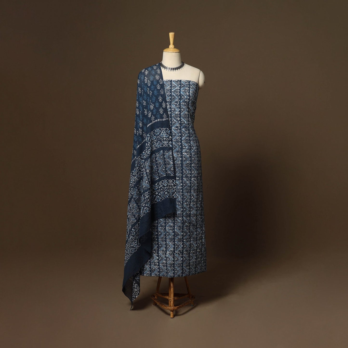 Blue - 3pc cotton unstitched kutch batik dress material 04