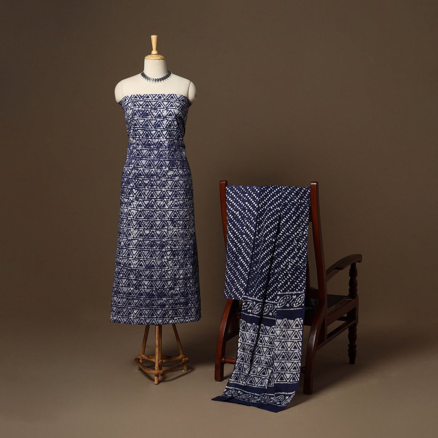 Blue - 3pc cotton unstitched kutch batik dress material 05