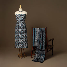 Blue - 3pc cotton unstitched kutch batik dress material 15