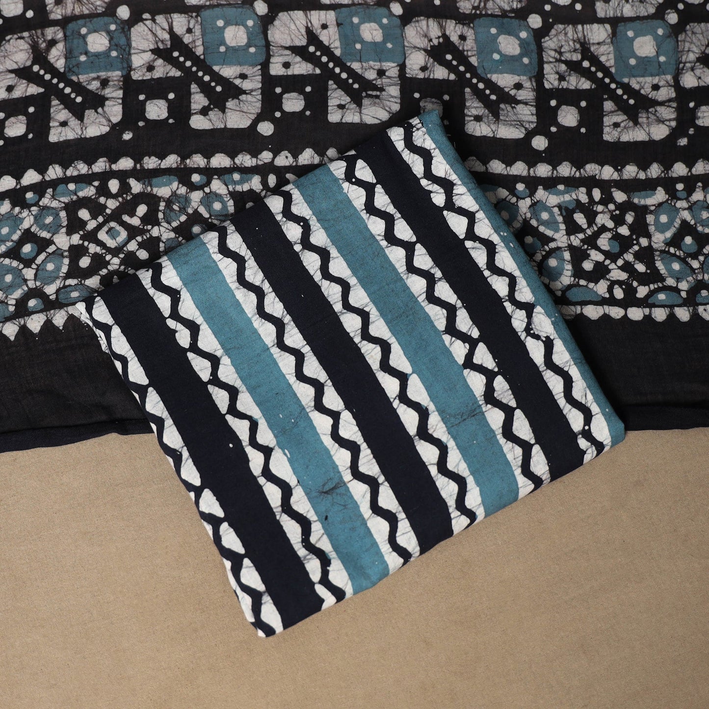 Blue - 3pc cotton unstitched kutch batik dress material 15