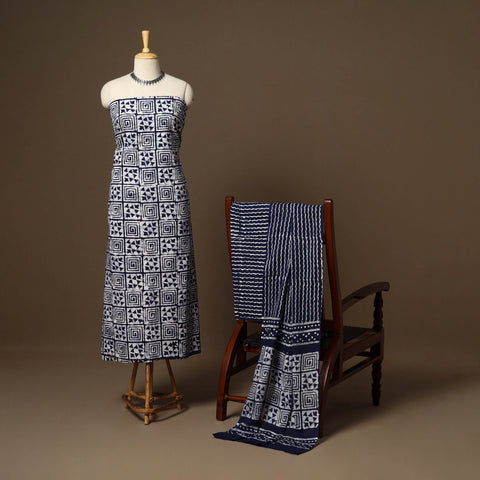 Blue - 3pc cotton unstitched kutch batik dress material 09