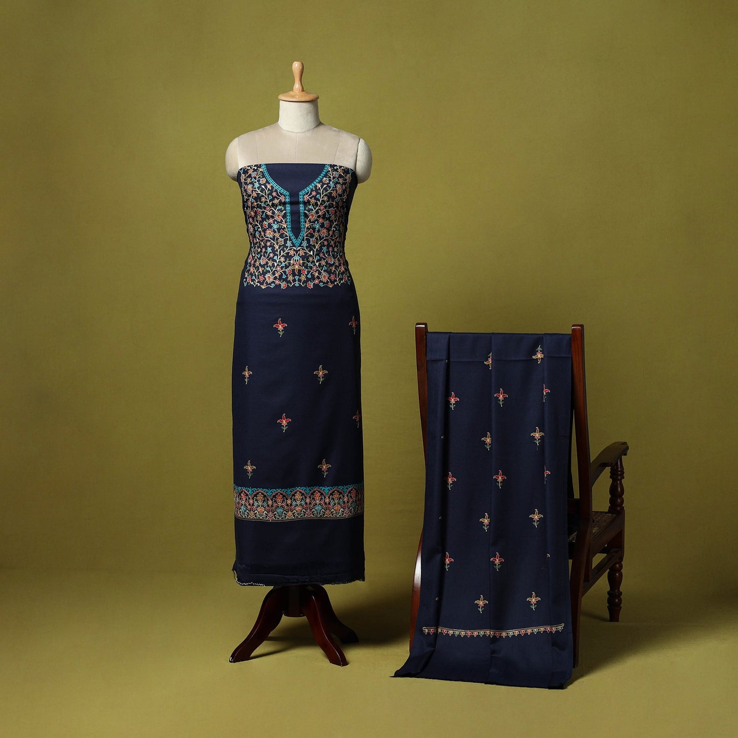 3pc embroidered merino wool unstitched dress material 13