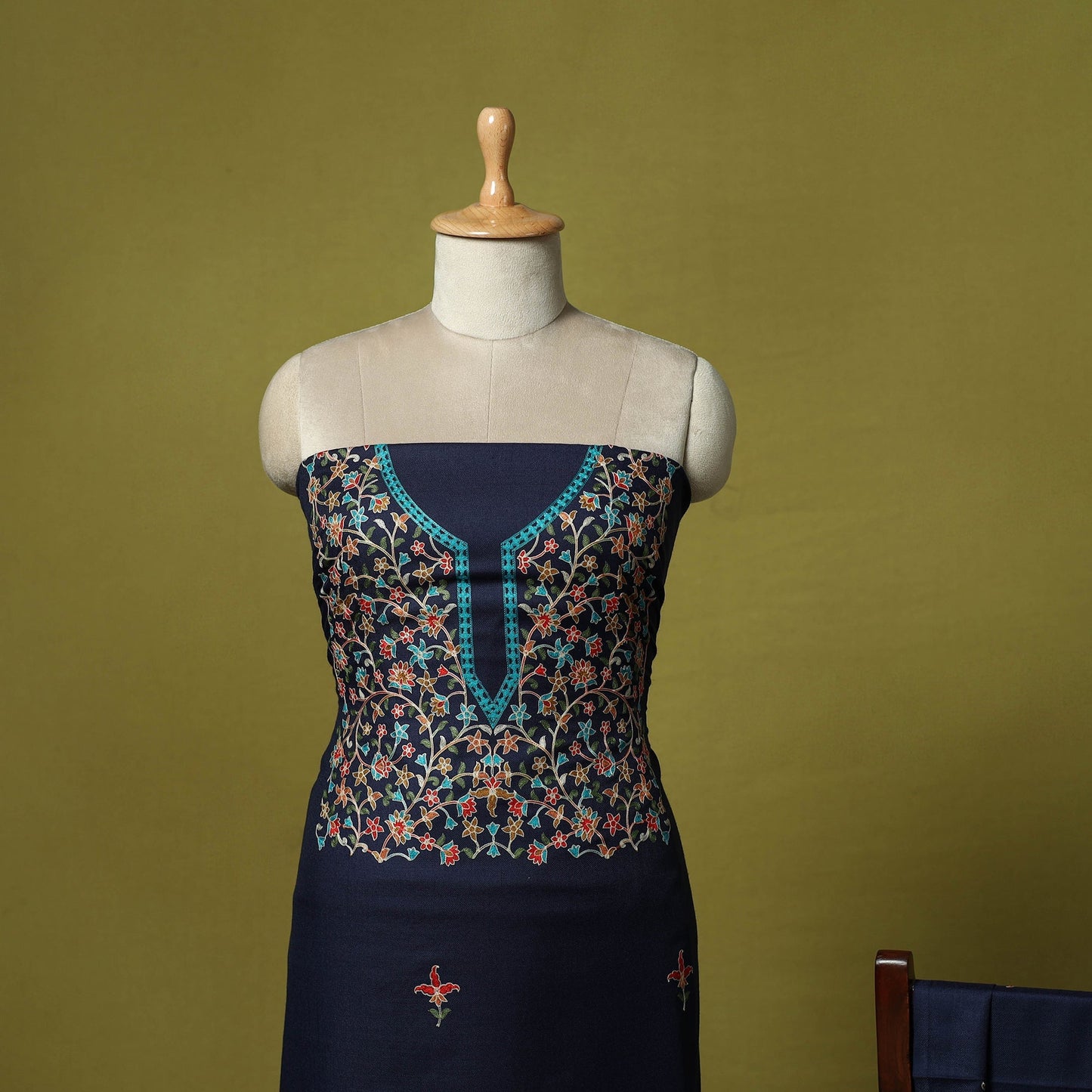 3pc embroidered merino wool unstitched dress material 13