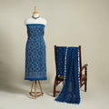 Blue 3pc Embroidered Unstitched Kutch Bandhani Dress Material