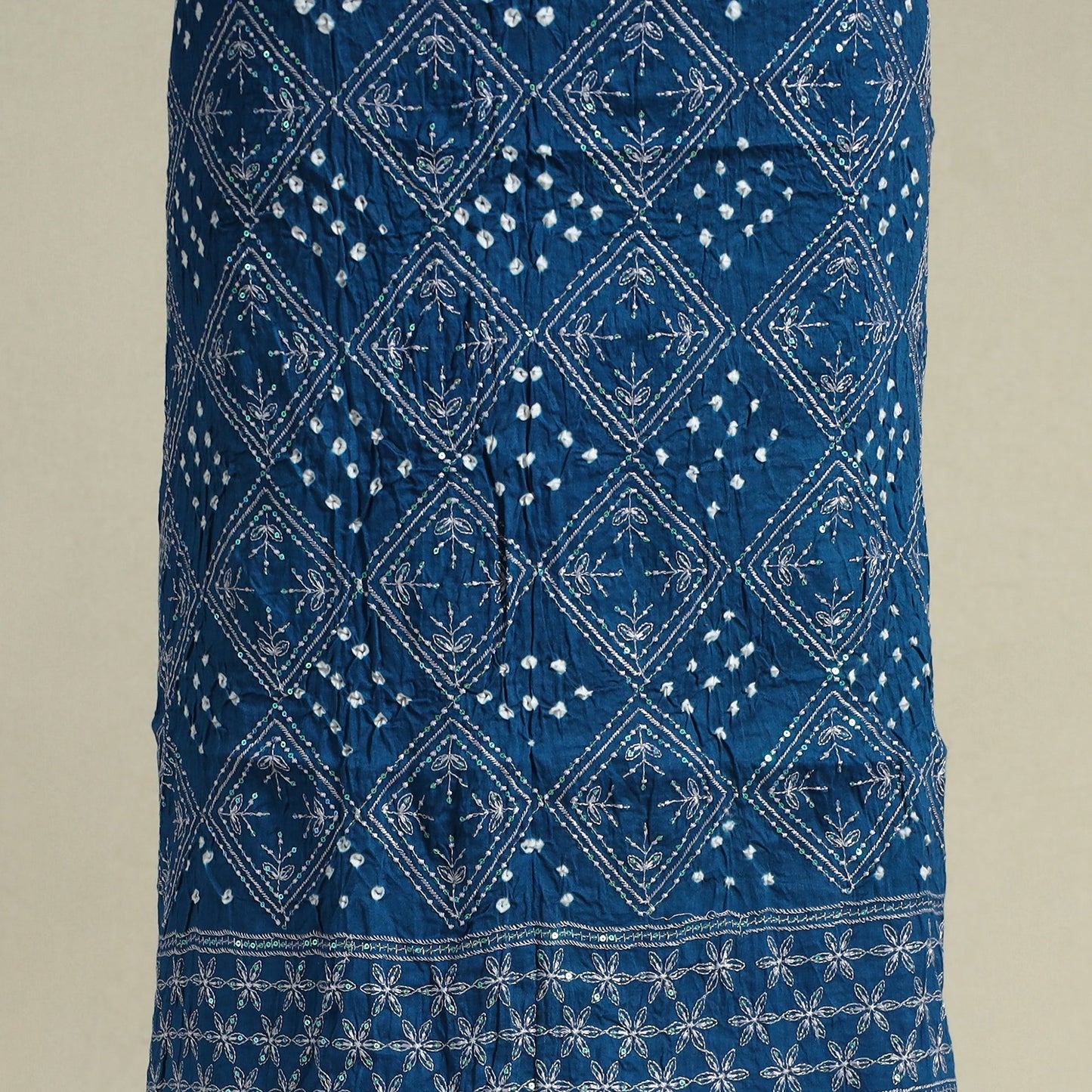 Blue 3pc Embroidered Unstitched Kutch Bandhani Dress Material
