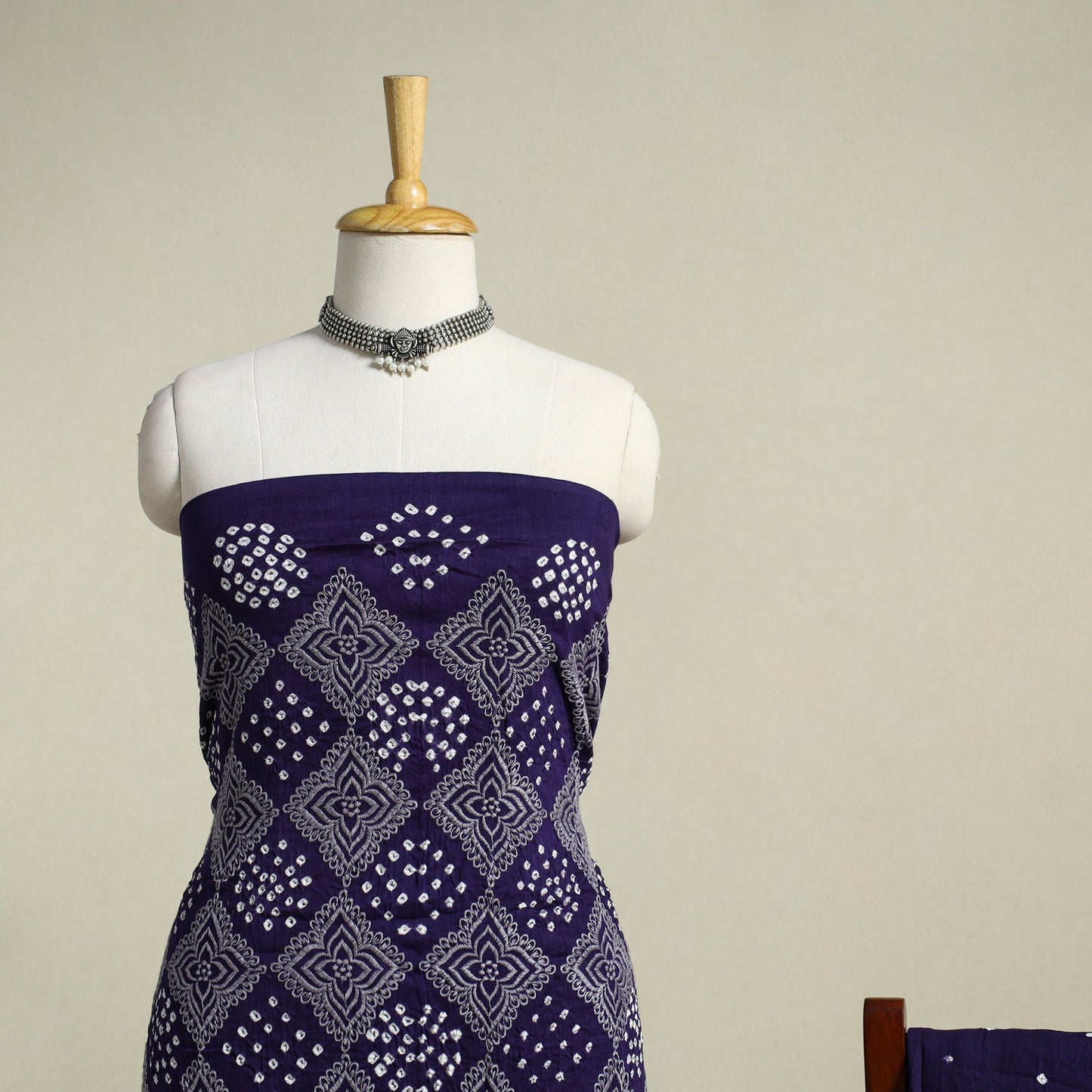 Blue - 3pc embroidered unstitched kutch bandhani dress