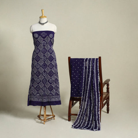 Blue - 3pc embroidered unstitched kutch bandhani dress