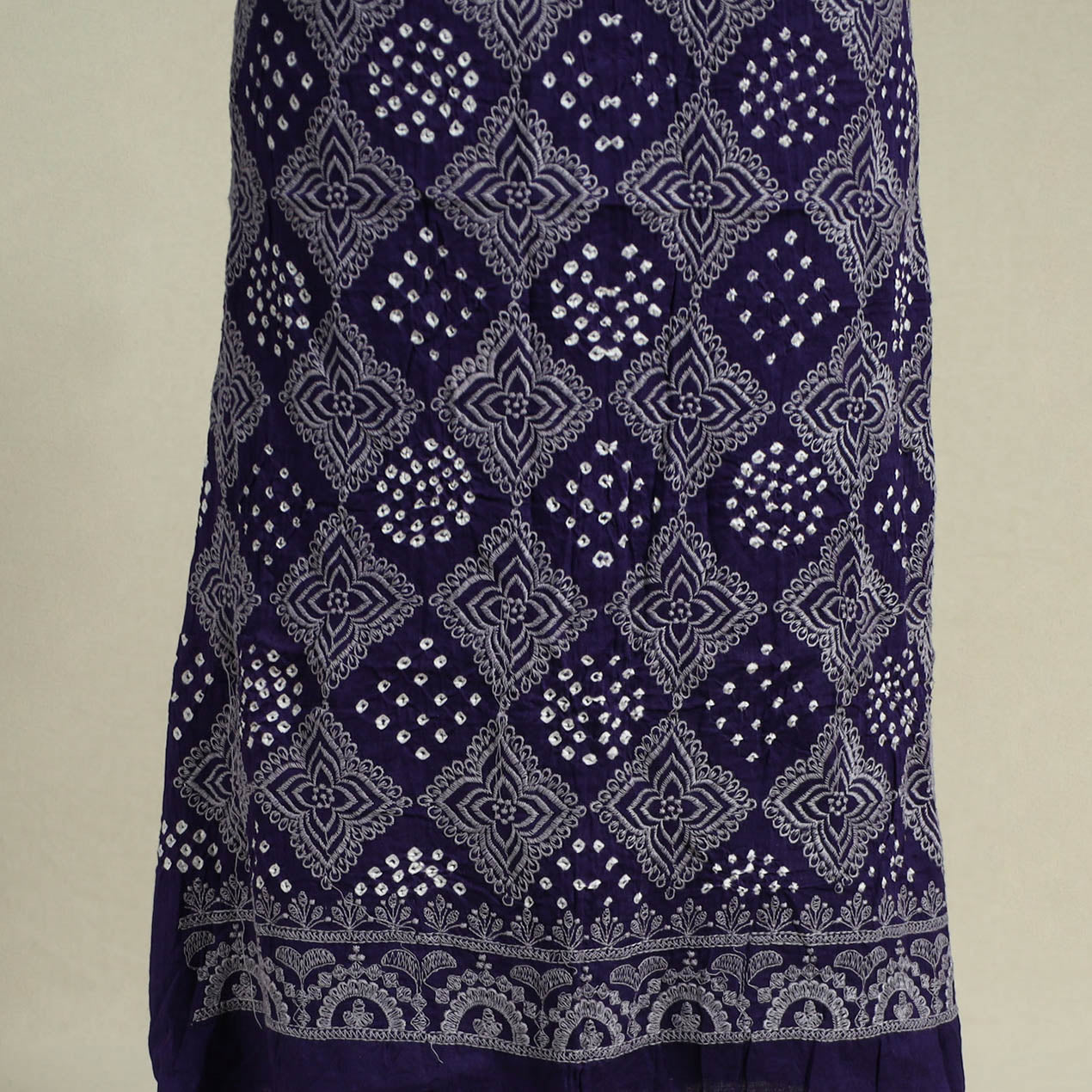 Blue - 3pc embroidered unstitched kutch bandhani dress