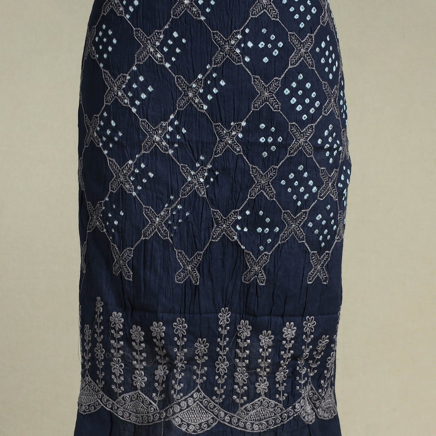 Blue 3pc Embroidered Unstitched Kutch Bandhani Dress Material