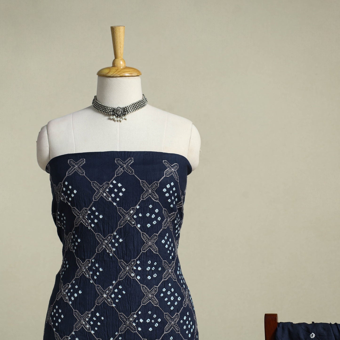 Blue 3pc Embroidered Unstitched Kutch Bandhani Dress Material