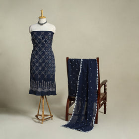 Blue 3pc Embroidered Unstitched Kutch Bandhani Dress Material