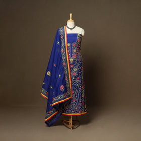 Blue - 3pc hand embroidery chanderi silk unstitched