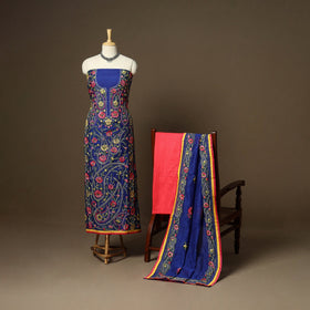 Blue - 3pc hand embroidery chanderi silk unstitched