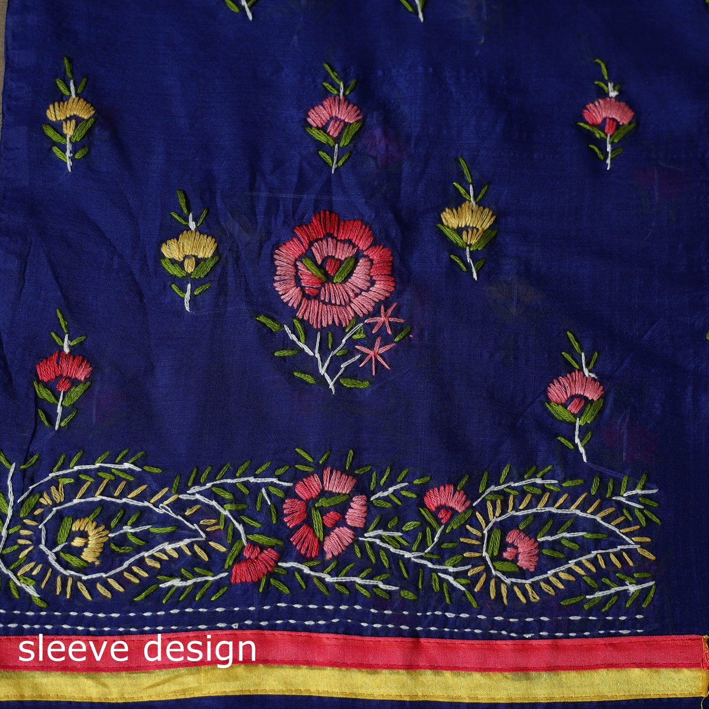 Blue - 3pc hand embroidery chanderi silk unstitched