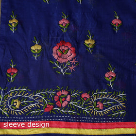 Blue - 3pc hand embroidery chanderi silk unstitched