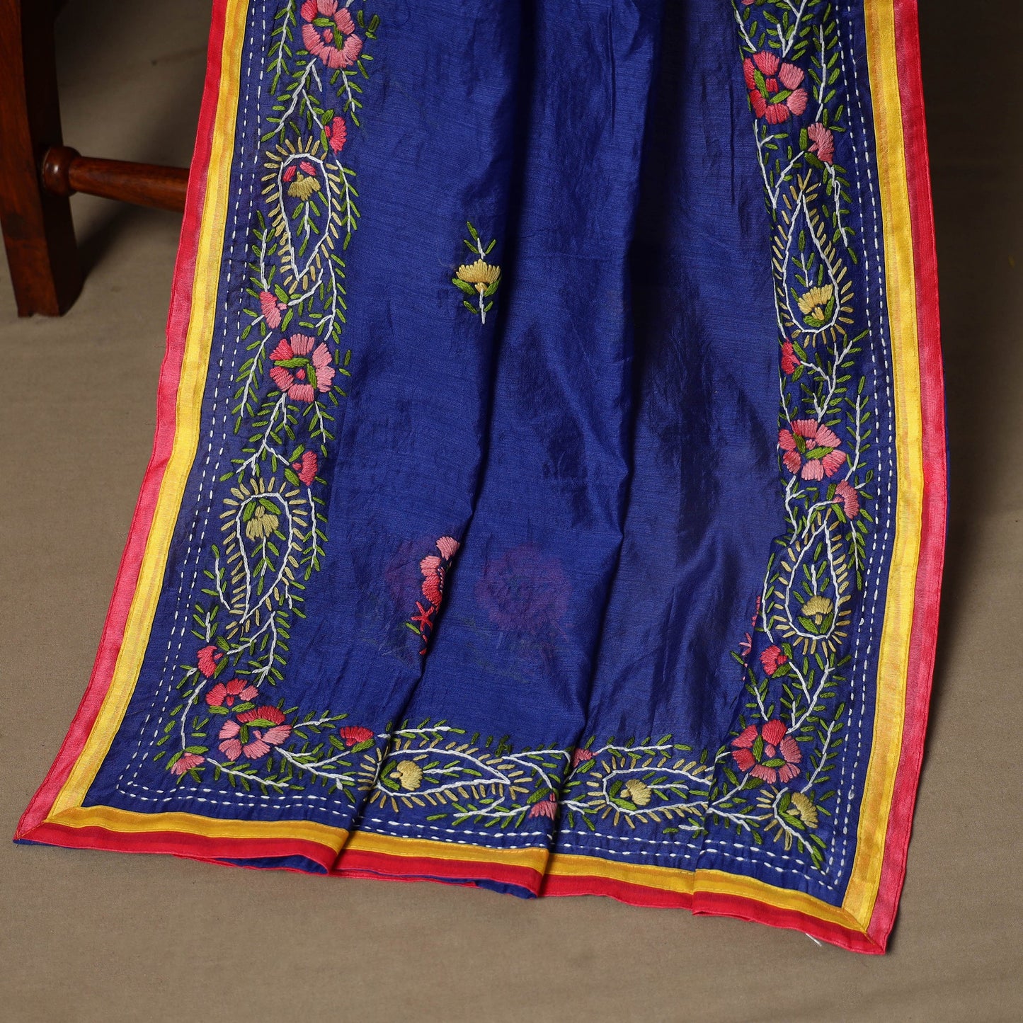 Blue - 3pc hand embroidery chanderi silk unstitched