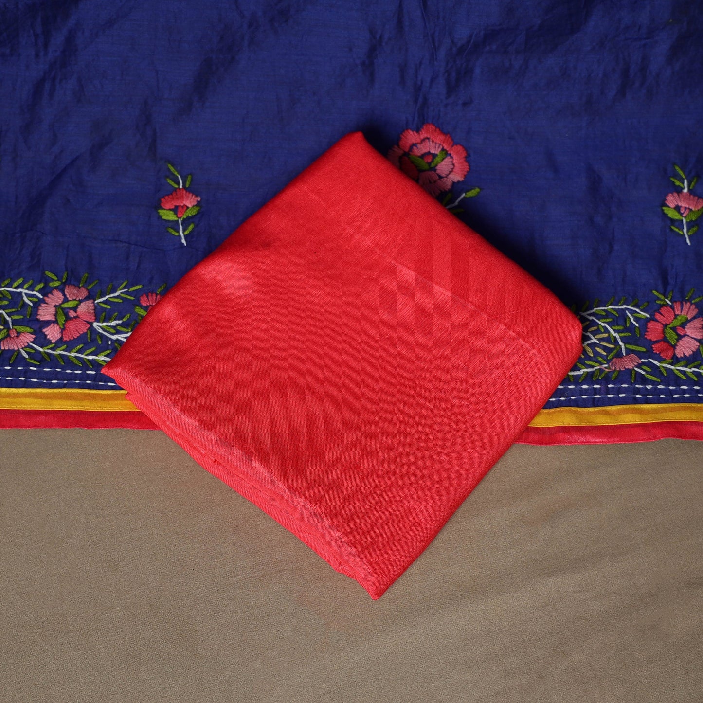 Blue - 3pc hand embroidery chanderi silk unstitched