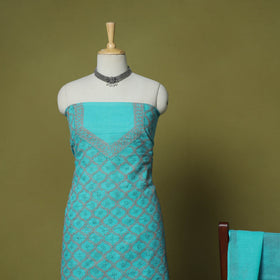 Blue - 3pc hand embroidery cotton lucknow chikankari dress