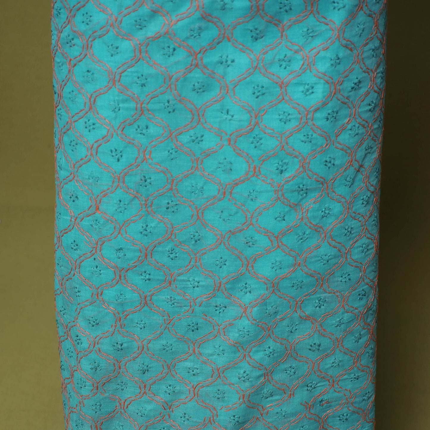 Blue - 3pc hand embroidery cotton lucknow chikankari dress