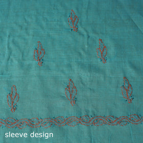 Blue - 3pc hand embroidery cotton lucknow chikankari dress