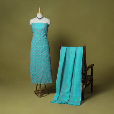 Blue - 3pc hand embroidery cotton lucknow chikankari dress