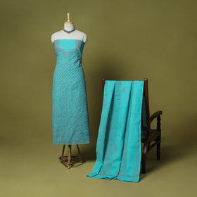 Blue - 3pc hand embroidery cotton lucknow chikankari dress