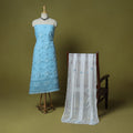 Blue - 3pc hand embroidery cotton lucknow chikankari dress