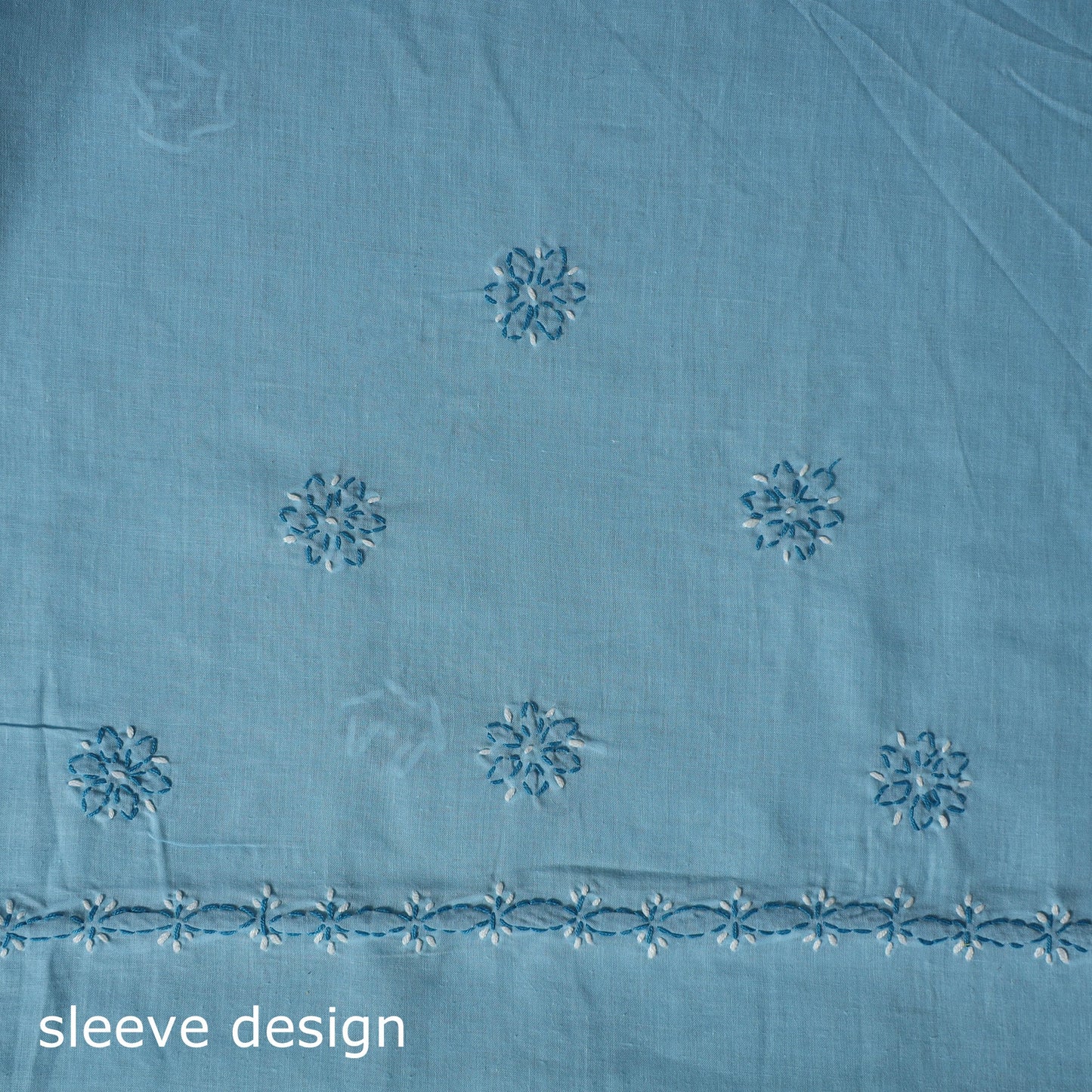 Blue - 3pc hand embroidery cotton lucknow chikankari dress