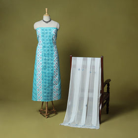 Blue - 3pc hand embroidery cotton lucknow chikankari dress