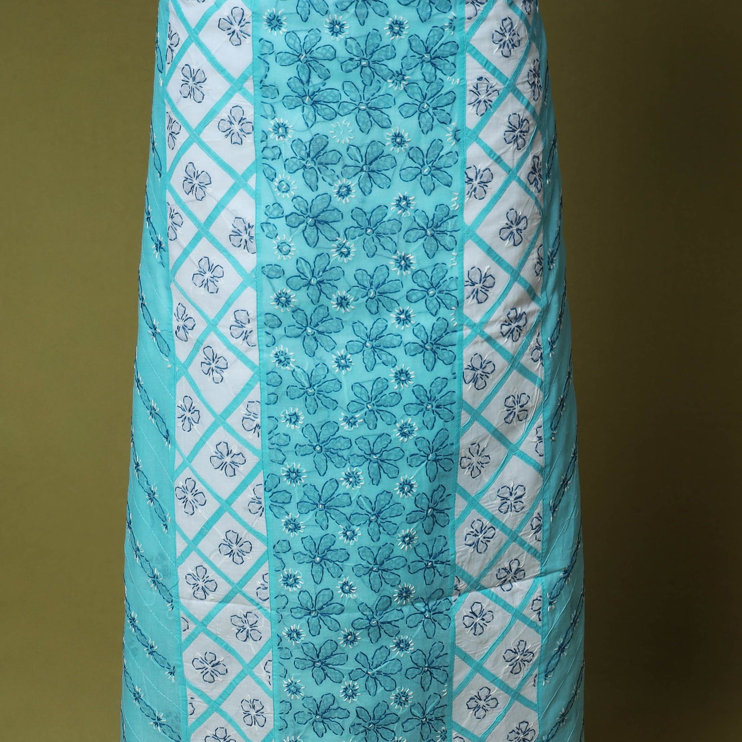 Blue - 3pc hand embroidery cotton lucknow chikankari dress