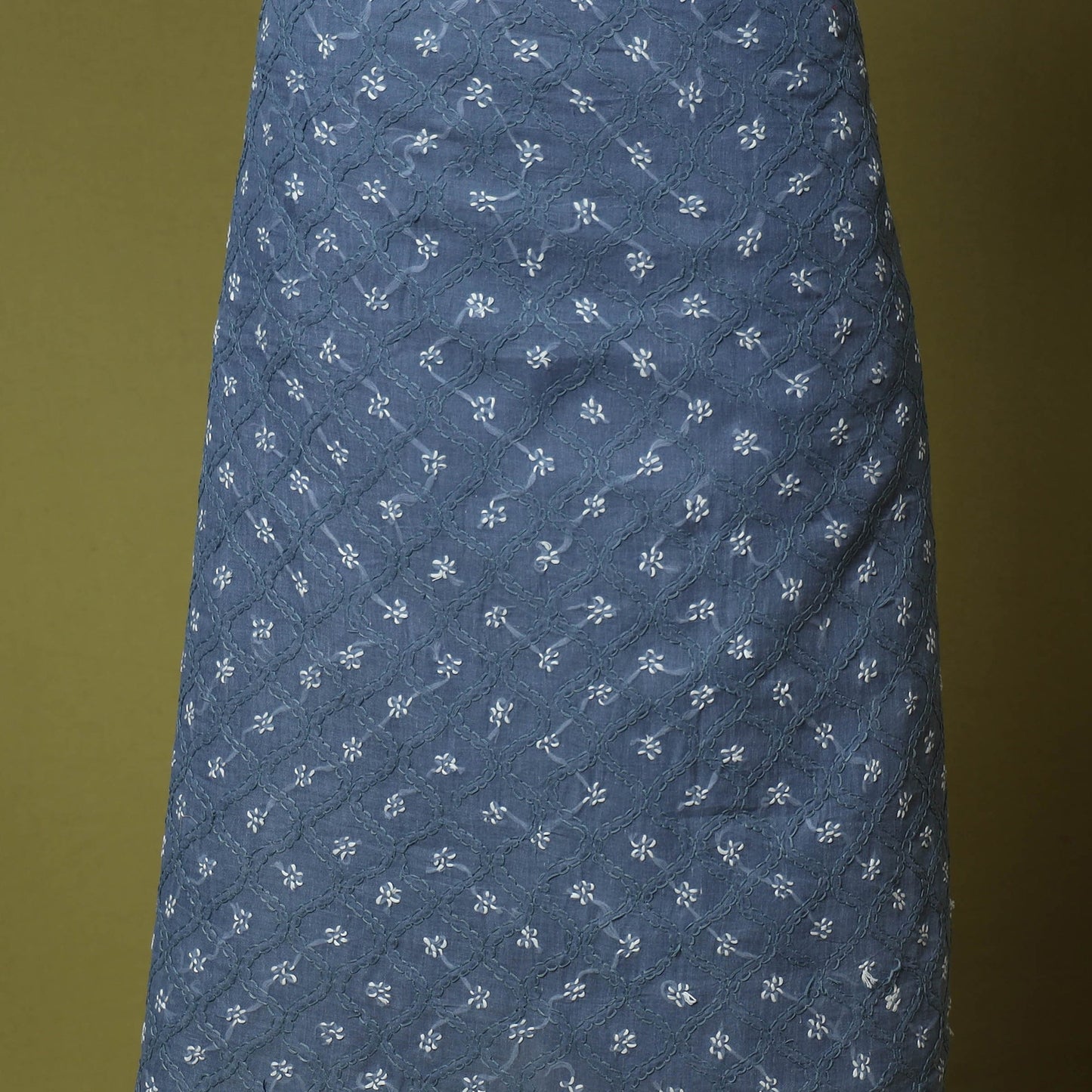 Blue - 3pc hand embroidery cotton lucknow chikankari dress