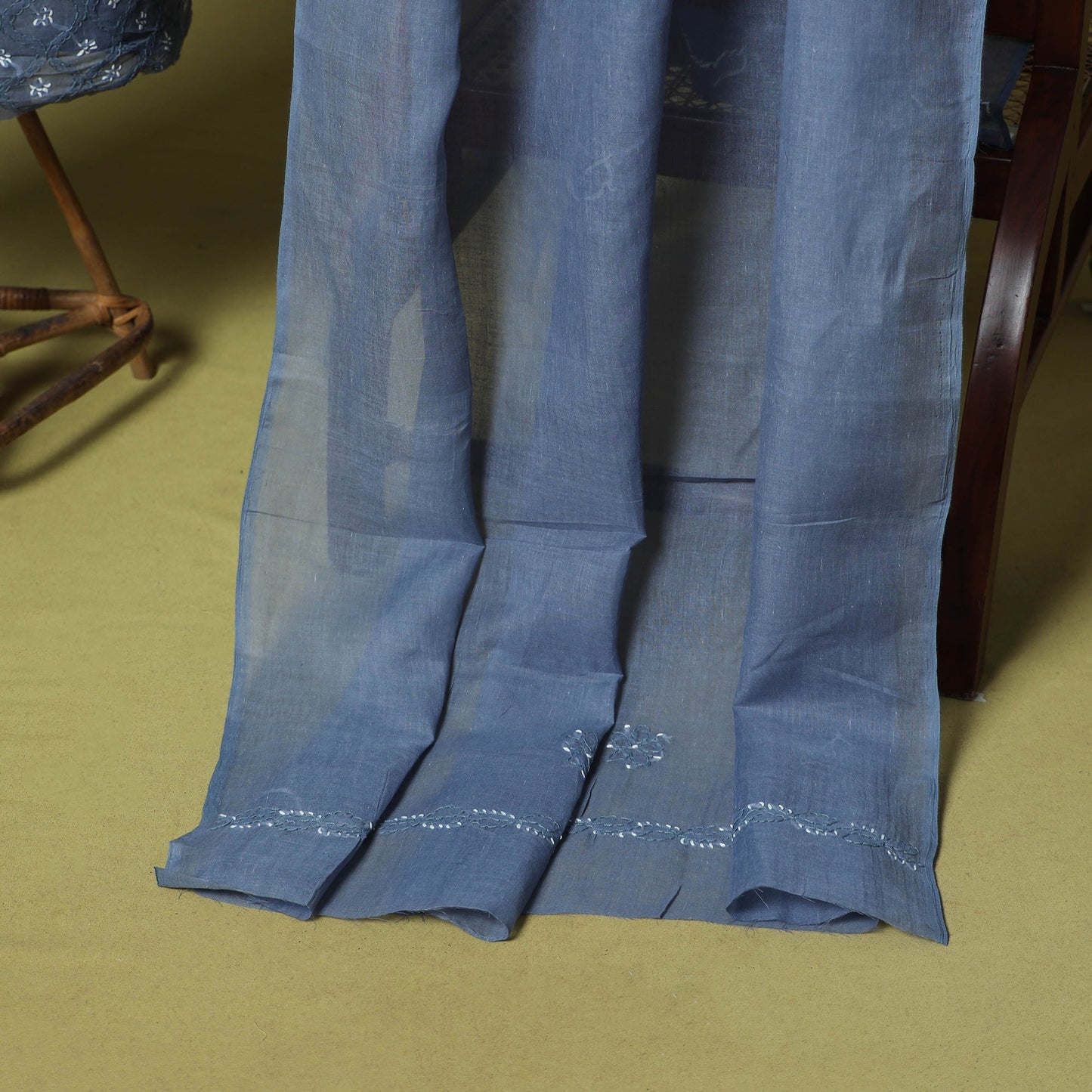 Blue - 3pc hand embroidery cotton lucknow chikankari dress