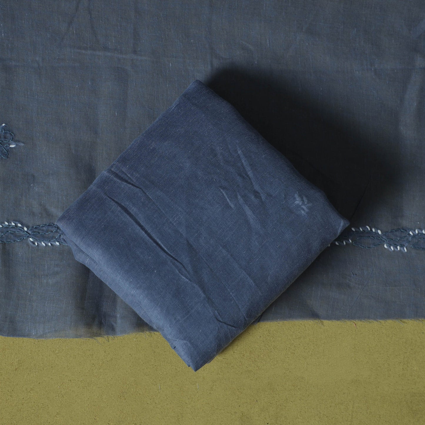 Blue - 3pc hand embroidery cotton lucknow chikankari dress