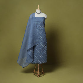 Blue - 3pc hand embroidery cotton lucknow chikankari dress