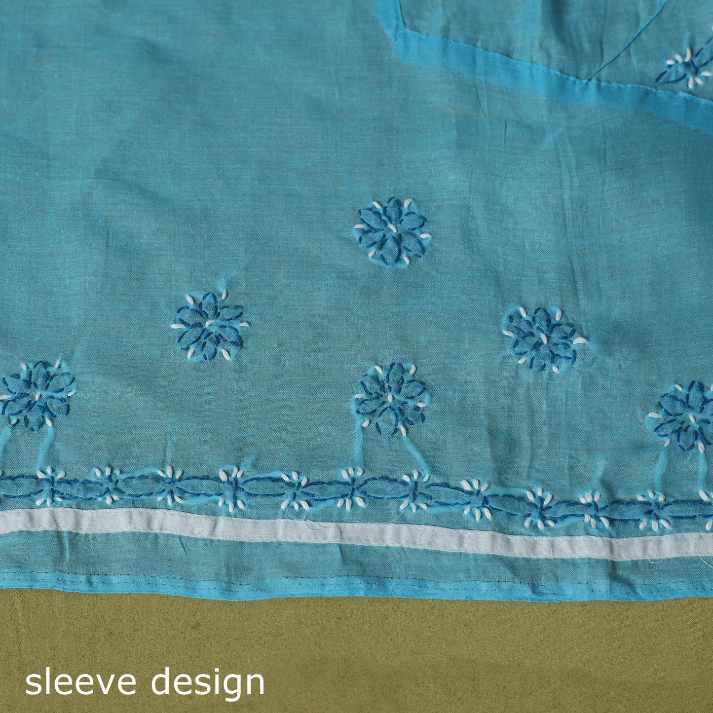 Blue - 3pc hand embroidery cotton lucknow chikankari dress