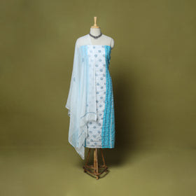 Blue - 3pc hand embroidery cotton lucknow chikankari dress