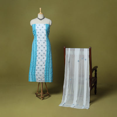 Blue - 3pc hand embroidery cotton lucknow chikankari dress