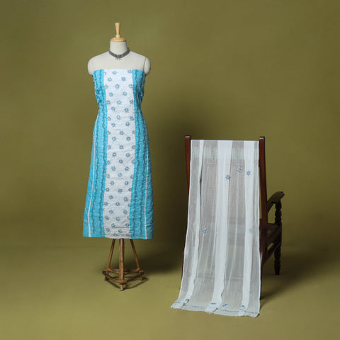 Blue - 3pc hand embroidery cotton lucknow chikankari dress